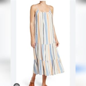 StitchDrop Womens Cotton Tiered Striped Dress Size Small